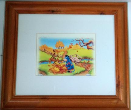 Hermoso Cuadro De Winnie Pooh con marco de madera