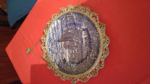 Plato Wood Sons enmarcado oro 24k para colgar de los años 60