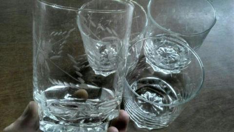 Lote 4 Vasos Trago Whisky Cristal Tallado