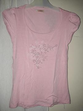 Remera manga corta rosa para niña / Conjunto con bermuda blanca