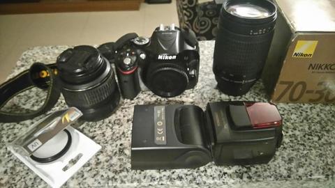 Nikon 5200 lente 1855 lente 55 300 flash cargador bateria