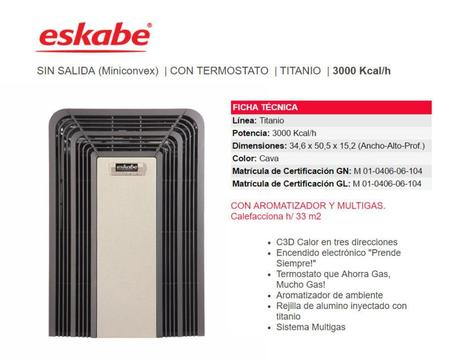 Calefactor Eskabe sin Salida 3000caloria