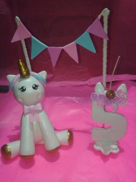 Adorno Torta Unicornio+vela+banderin