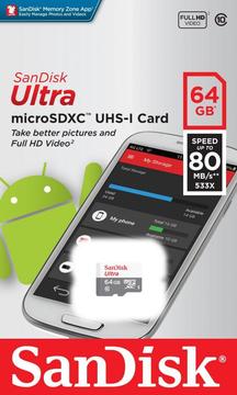 Memoria Micro Sd Sandisk 64gb C10 80mb/s 533x Nuevo Sellado