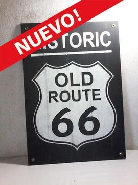 Cartel pizarra replica señal Route 66. pintado. decorativo