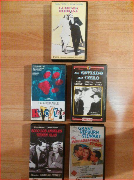 LOTE 5 PELICULAS CLASICAS DE CARY GRANT CATHARINE HEPBURN JAMES STEWART EN VHS