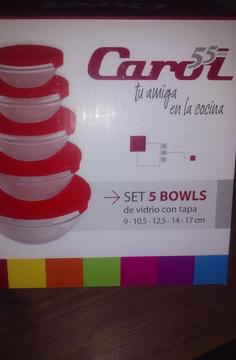 Bowls. Set 5 bowls de vidrio marca Carol