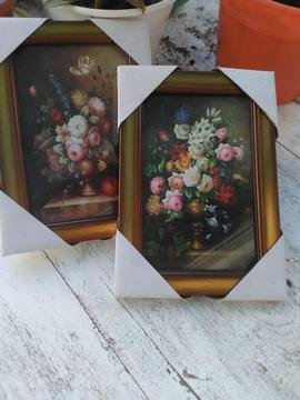 Dos cuadros de flores para pared 14 x 20 cm