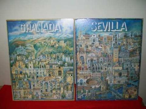 2 láminas sobre bastidor, Sevilla y Granada