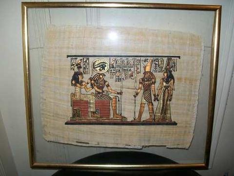 Papiro original, entre vidrios, marco dorado a la hoja