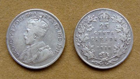 Moneda de 25 cents de plata, Canadá 1918