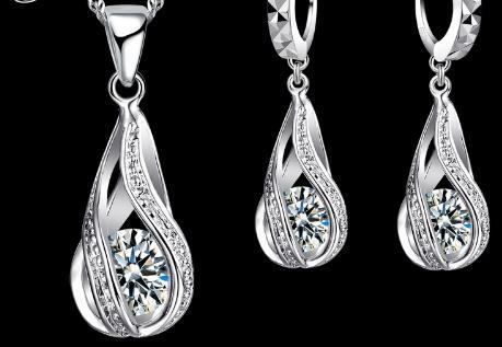 Set Plata Colgante Mas Aros Zirconia Mujer Fiesta