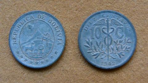 Moneda de 10 centavos Bolivia 1942