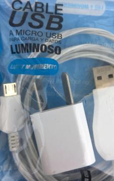 CABLE LIGHTNING Y CARGADOR Usb a micro USB LUMINOSO luminoso doble