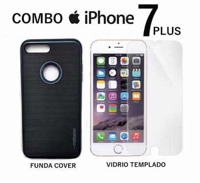 Combo Vidrio Templado Funda Apple Iphone 7 Plus