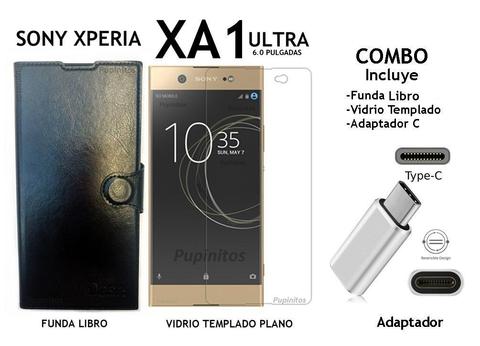 Funda Libro Vidrio Templado Adaptador Sony Xa1 Ultra