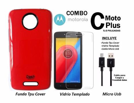 Funda Rigida Vidrio Templado Usb V8 Moto C Plus