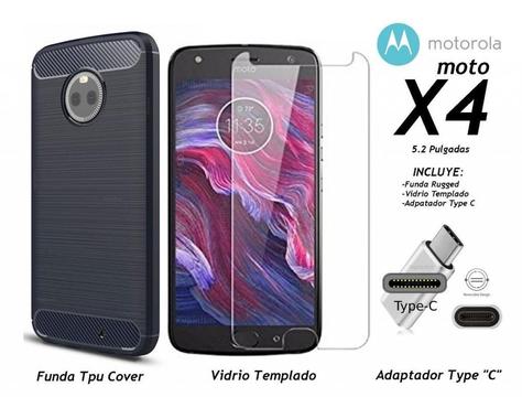 Funda Rugged Vidrio Templado Adaptador Motorola Moto X4