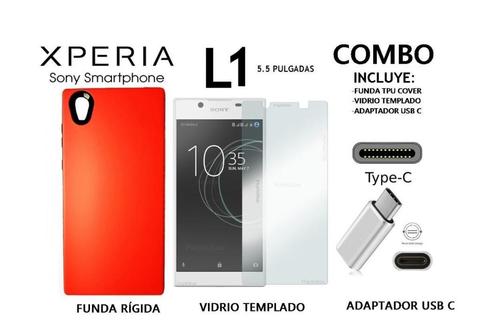 Funda Soft Vidrio Templado Adaptador C Sony Xperia L1