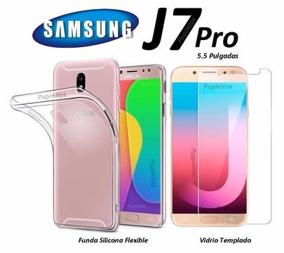Funda Tpu Silicona Vidrio Templado Samsung J7 Pro