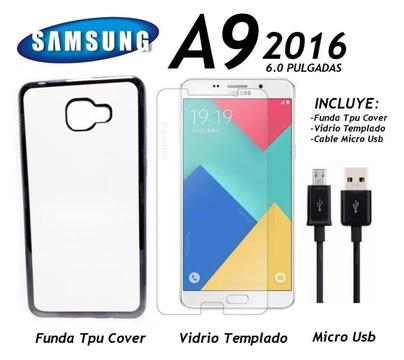 Funda Vidrio Templado Cable Usb Samsung A9 2016