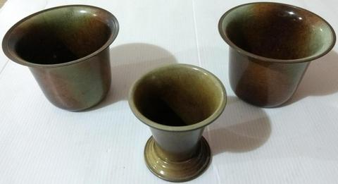 2 Vasos y 1 copa antiguos de bronce esmaltados Años 40