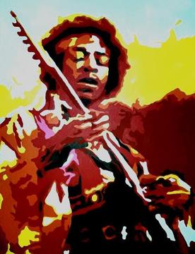 Cuadro Arte Pintura Acrílico Jimmy Hendrix Música Decoración