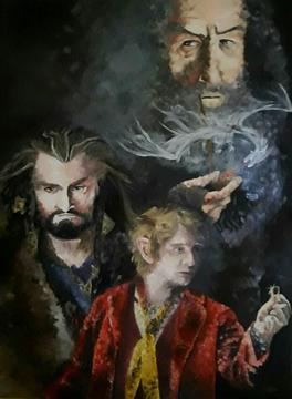 Cuadro Arte Pintura Oleo Lotr The Hobbit Gandlf Thorin Bilbo