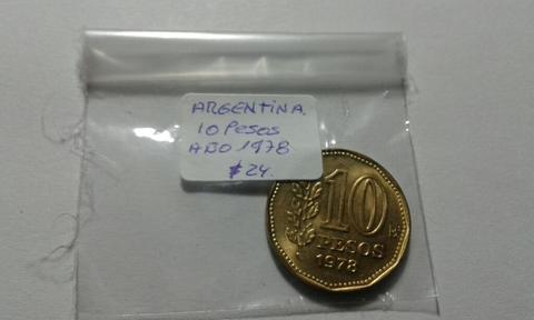 Moneda Argentina de Diez Pesos Año 1978