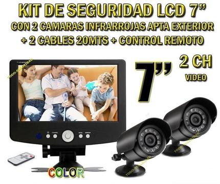 Kit de Seguridad vigilancia 2 cámaras y monitor 7 con cables