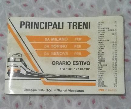 Antiguo Folleto Horario de Tren Italia 1980 FS TRENES ITALIANOS MILANO TORINO GENOVA