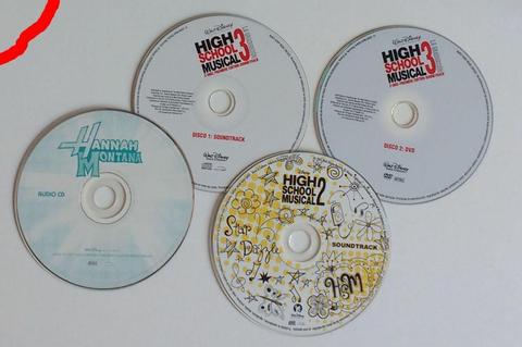 Lote 4 CDS y dvd de High School Musical 2 y 3 Hannah Montana