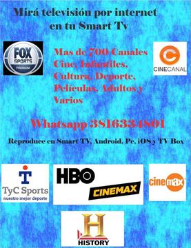 Iptv Televisión por Internet Super liga, Copa Argentina, Canales, Peliculas Para 2 Smart Tv