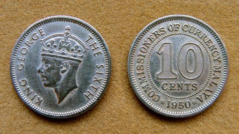 Moneda de 10 cents Malaya Británica 1950
