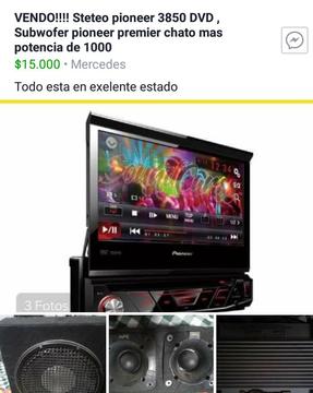 Stereo con pantanlla y parlante Pioneer