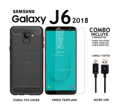 Funda Elegante Vidrio Templado Micro Usb Samsung J6 2018