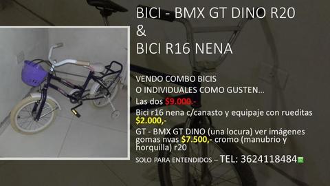 Bicis GT r20 Nena R16 $9000, Juntas o por separado ver