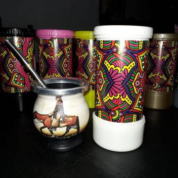 Mates con disco saca yerba y recipiente y tamizadores de yerba y bombillas