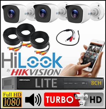 Kit Seguridad Hikvision Dvr 8ch 3 Camara Bullet Hilook Mic