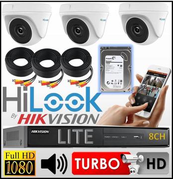 Kit Seguridad Hikvision Dvr 8ch 3 Camara Domo Hilook Hdd