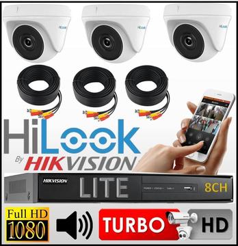 Kit Seguridad Hikvision Dvr 8ch 3 Camara Domo Hilook