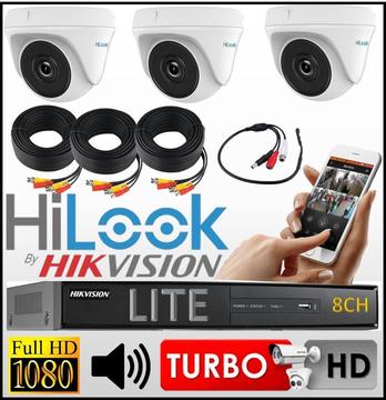 Kit Seguridad Hikvision Dvr 8ch 3 Camara Domo Hilook Mic