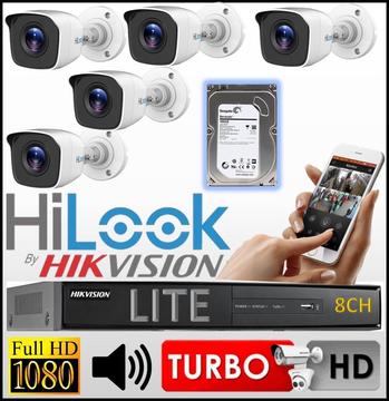 Kit Seguridad Hikvision Dvr 8ch 5 Camara Bullet Hilook Hdd