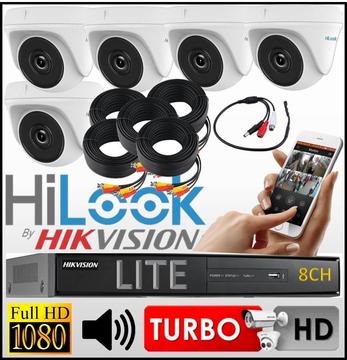 Kit Seguridad Hikvision Dvr 8ch 5 Camara Domo Hilook Mic