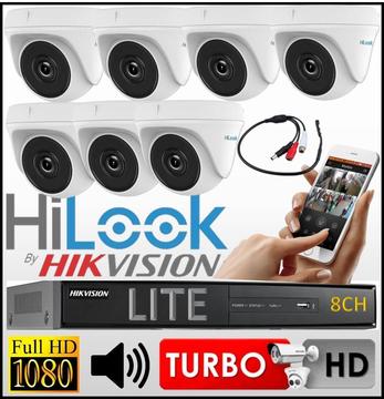 Kit Seguridad Hikvision Dvr 8ch 7 Camara Domo Hilook Mic