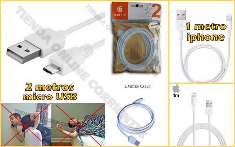 CABLES DE 2METROS MICROUSB PARA CELULARES Y CABLE DE 1 METRO PARA IPHONE. A 25 O LLEVAS 2 POR $200