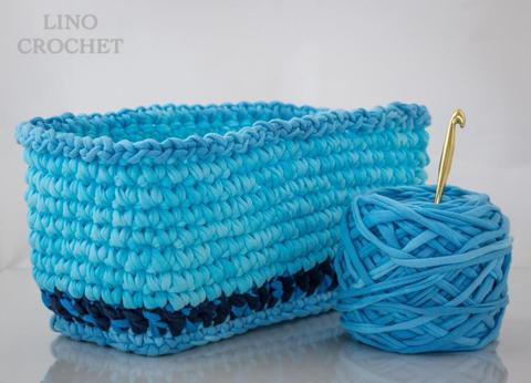 Canasta Cesta Organizador Crochet Trapillo Totora