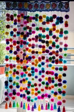 Cortina De Pompones Tejido A Crochet 1mt X 1 Mt Envio gratis a todo el pais