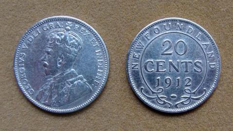 Moneda de 20 cents de plata Isla de Terranova, Canadá 1912