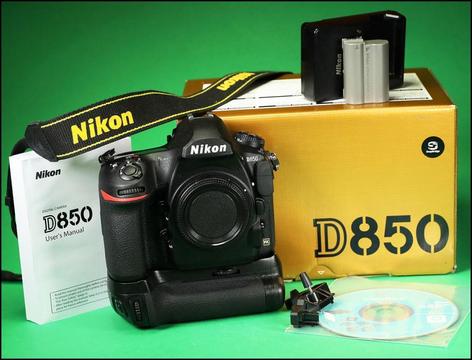 Nuevo Cuerpo de la cámara réflex digital Nikon D850, con batería, cargador, empuñadura, manual y caja